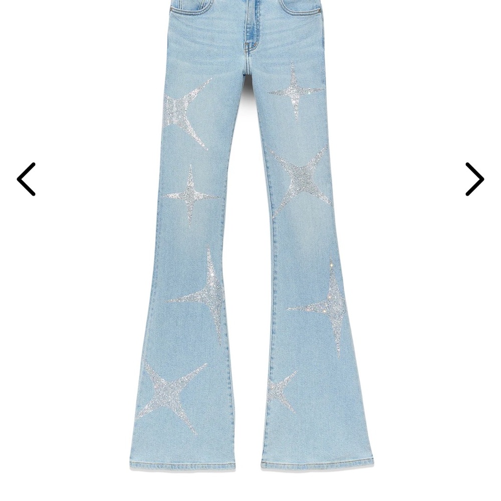 PURPLE Brand Light Indigo Blue Flared denim Jeans Crystal Rhinestone Stars 30
